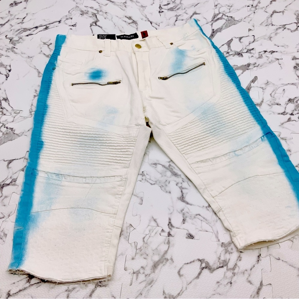 Men's Makobi White | Blue Denim Shorts NWT